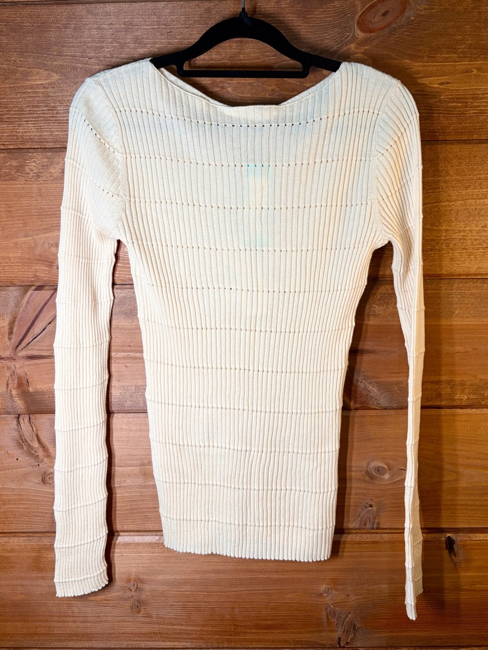 41 Hawthorn Cream Ribbed Long Sleeve Stretchy Cotton Modal Knit Top Size Medium